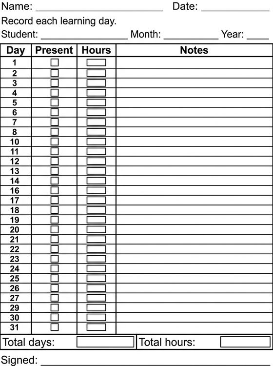 Attendance Log worksheet preview