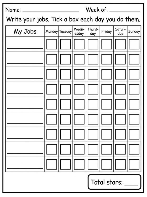 Chore Chart worksheet preview