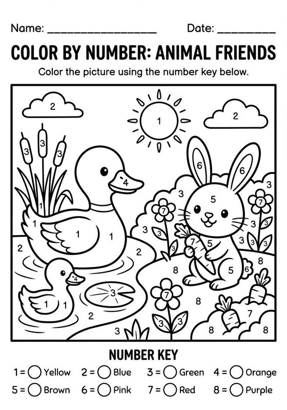 Color by Number: Animals worksheet preview