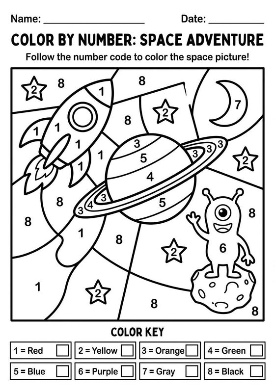 Color by Number: Space worksheet preview