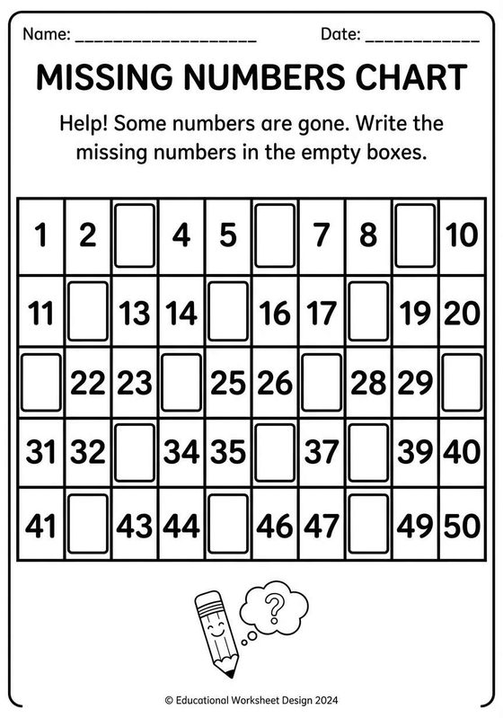 Missing Numbers worksheet preview
