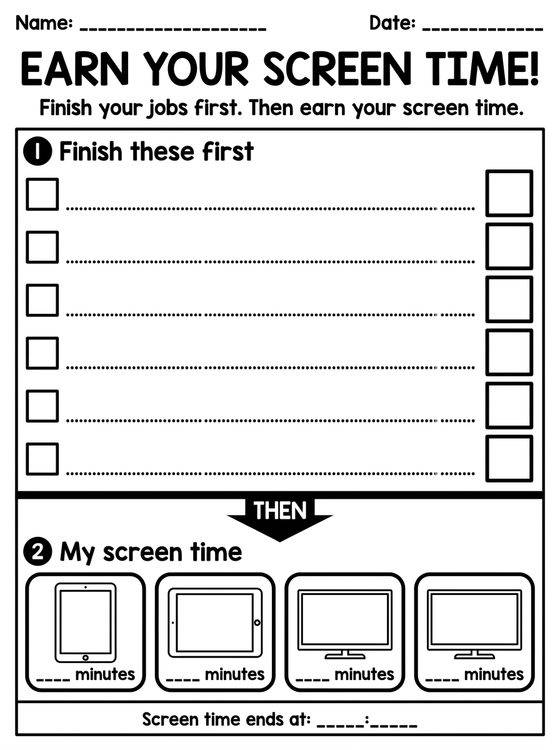Screen Time Chart worksheet preview