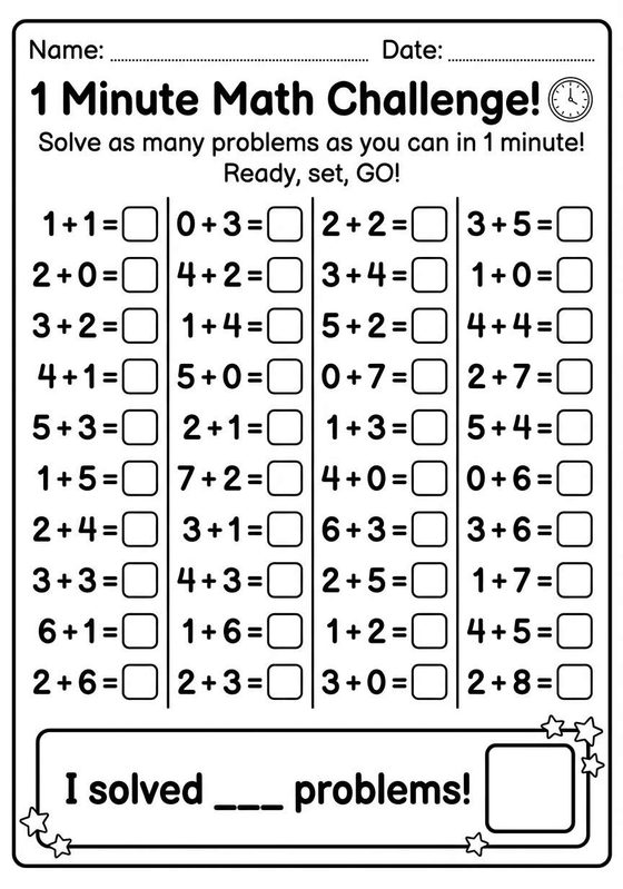 1 Minute Math worksheet preview